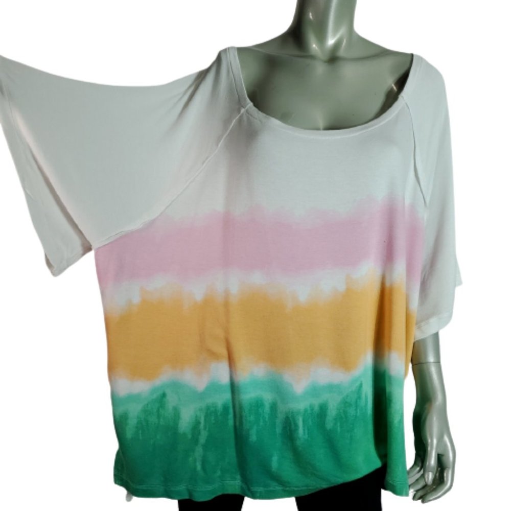Live Well Top Plus Size 22/24W Oversized Stretch Short Sleeve Pullover Pink